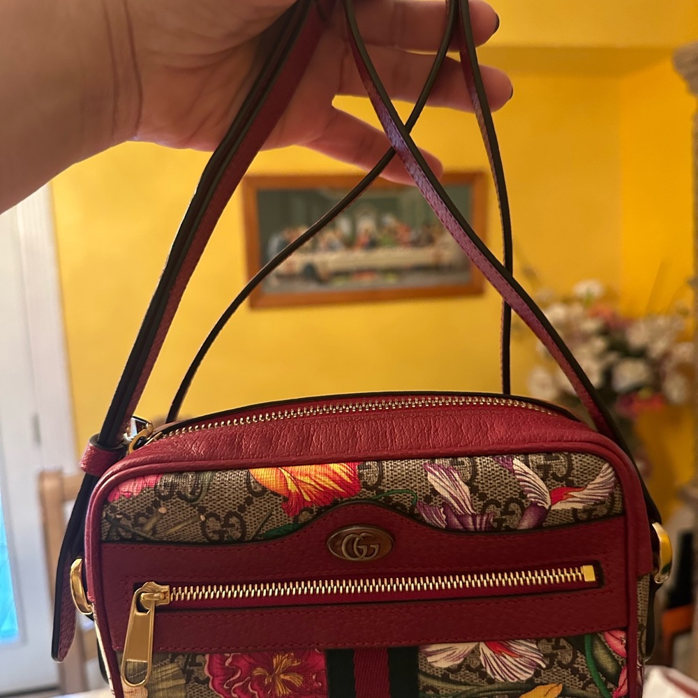 Gucci Red Crossbody Bag with Botanical Print